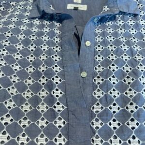 LOFT Navy and White Crochet Blouse